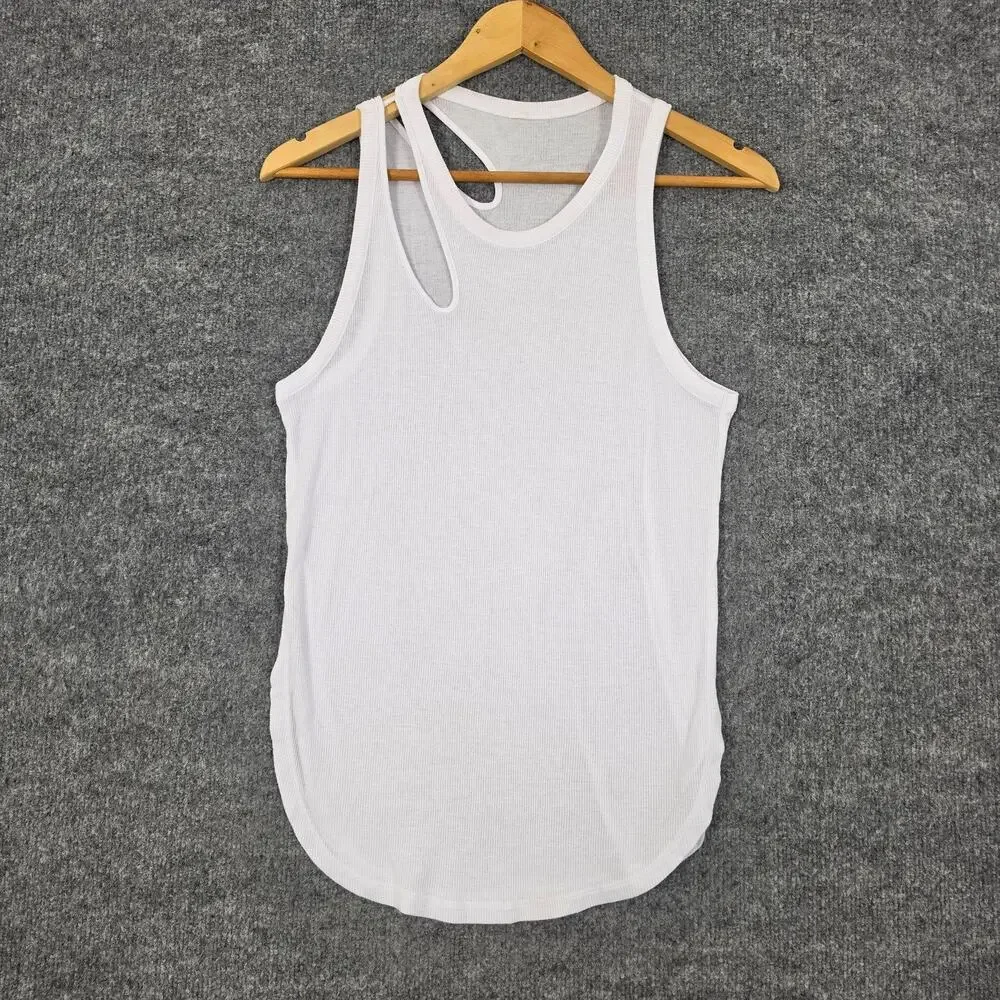 Alo Yoga Tank Womens XS Ribbed White Peak Tank Top Racerback Lightweight Yoga